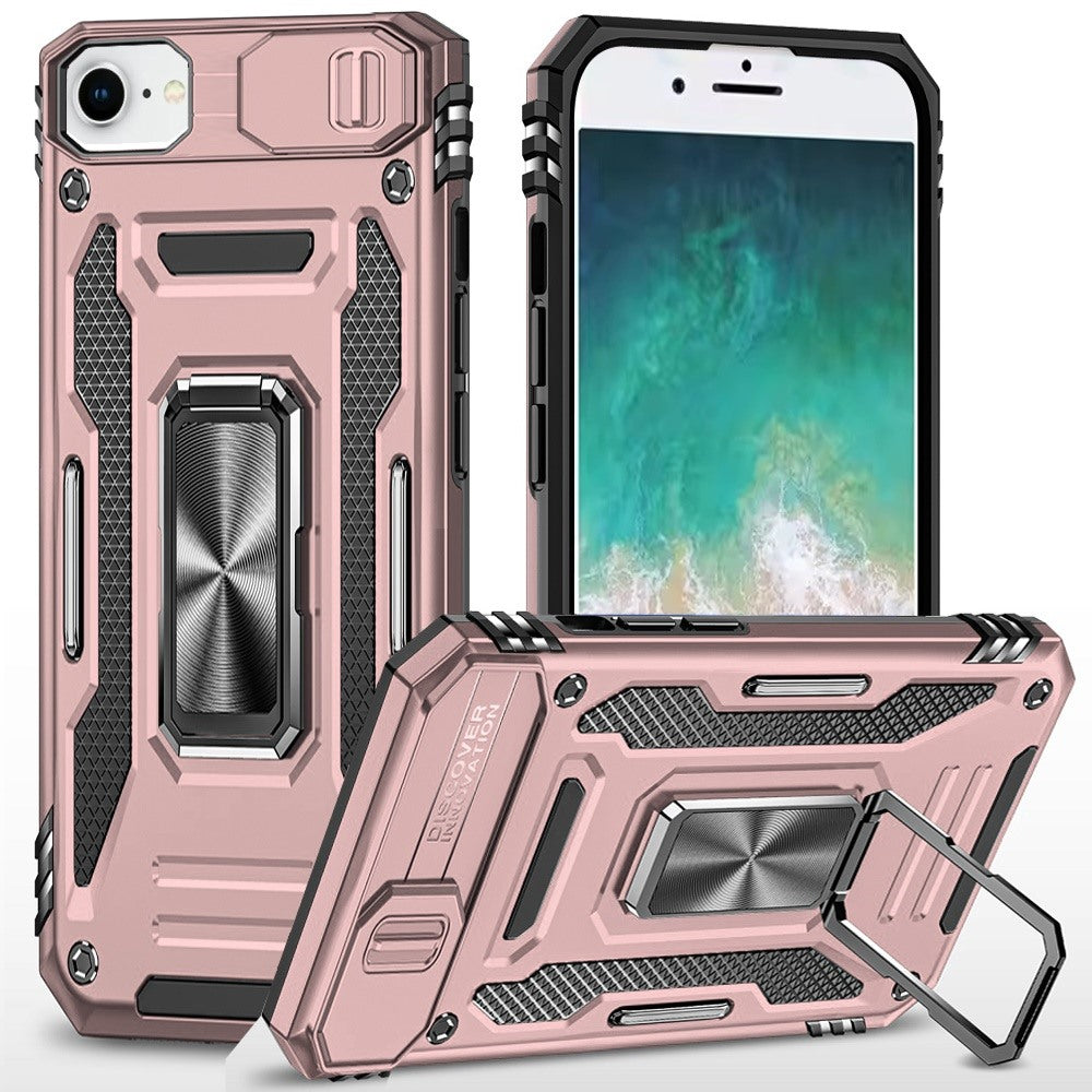iPhone 16E / SE4 Utter Tough Metal Ring Movable Camera Window Hybrid Case Cover - Rose Gold