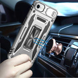 iPhone 16E / SE4 Utter Tough Metal Ring Movable Camera Window Hybrid Case Cover - Silver