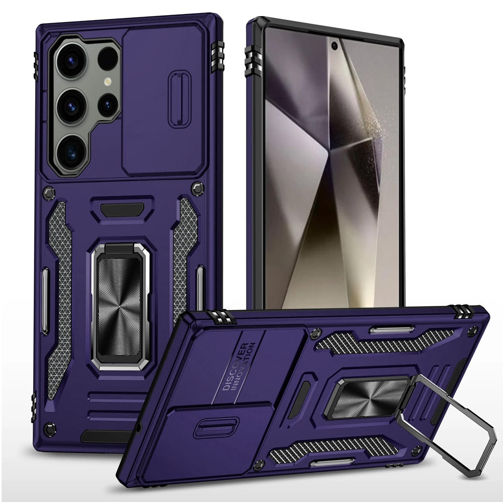 Samsung S25 Ultra Utter Tough Metal Ring Movable Camera Window Hybrid Case Cover - Dark Purple