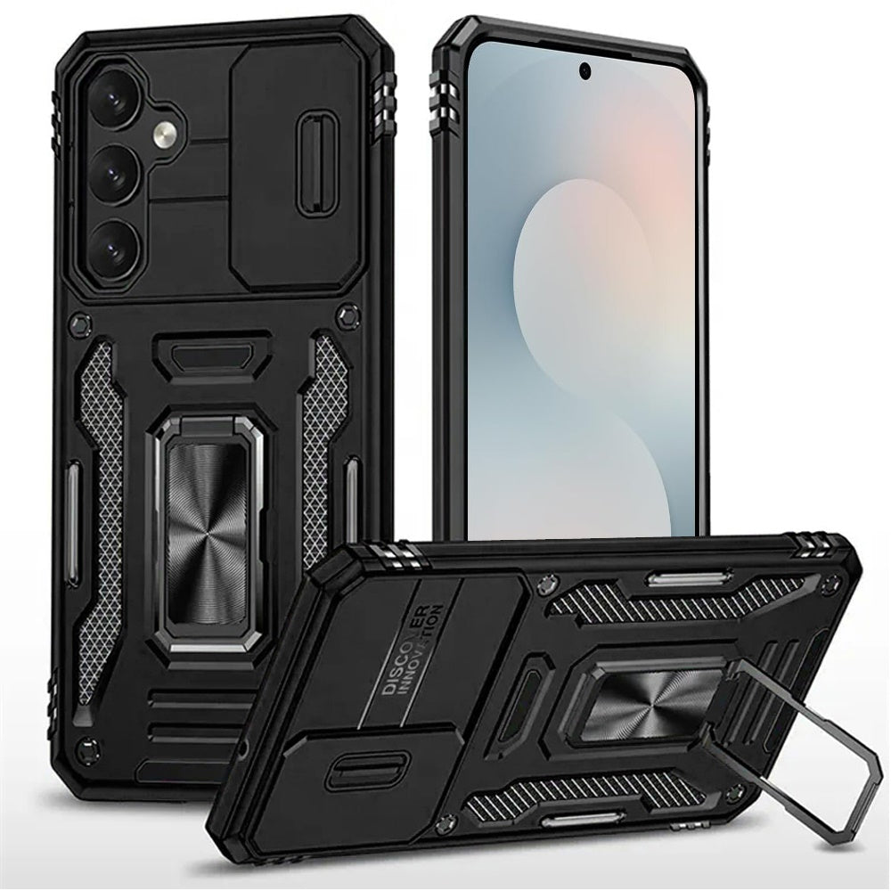 Samsung s25 FE Utter Tough Metal Ring Movable Camera Window Hybrid Case Cover - Black