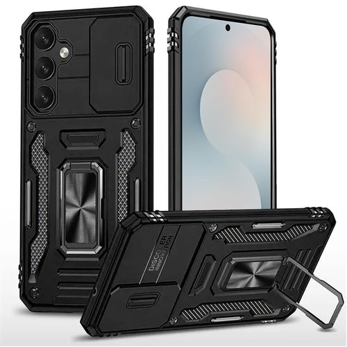 Samsung s25 FE Utter Tough Metal Ring Movable Camera Window Hybrid Case Cover - Black