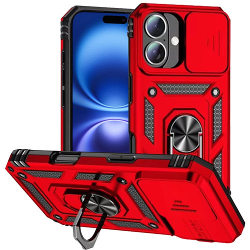 iPhone 17 Well Protective Magentic Ring Stand Camera Protective Cover Case - Red
