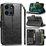 Moto G Stylus 5G 2025 Luxury Wallet Card ID Zipper Money Holder Case Cover - Black
