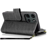 Moto G Stylus 5G 2025 Luxury Wallet Card ID Zipper Money Holder Case Cover - Black