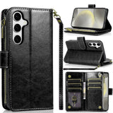 Samsung S25/S24 Luxury Wallet Card ID Zipper Money Holder Case Cover - Black
