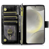 Samsung S25/S24 Luxury Wallet Card ID Zipper Money Holder Case Cover - Black