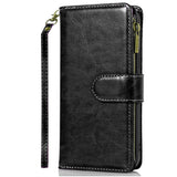 Samsung S25/S24 Luxury Wallet Card ID Zipper Money Holder Case Cover - Black