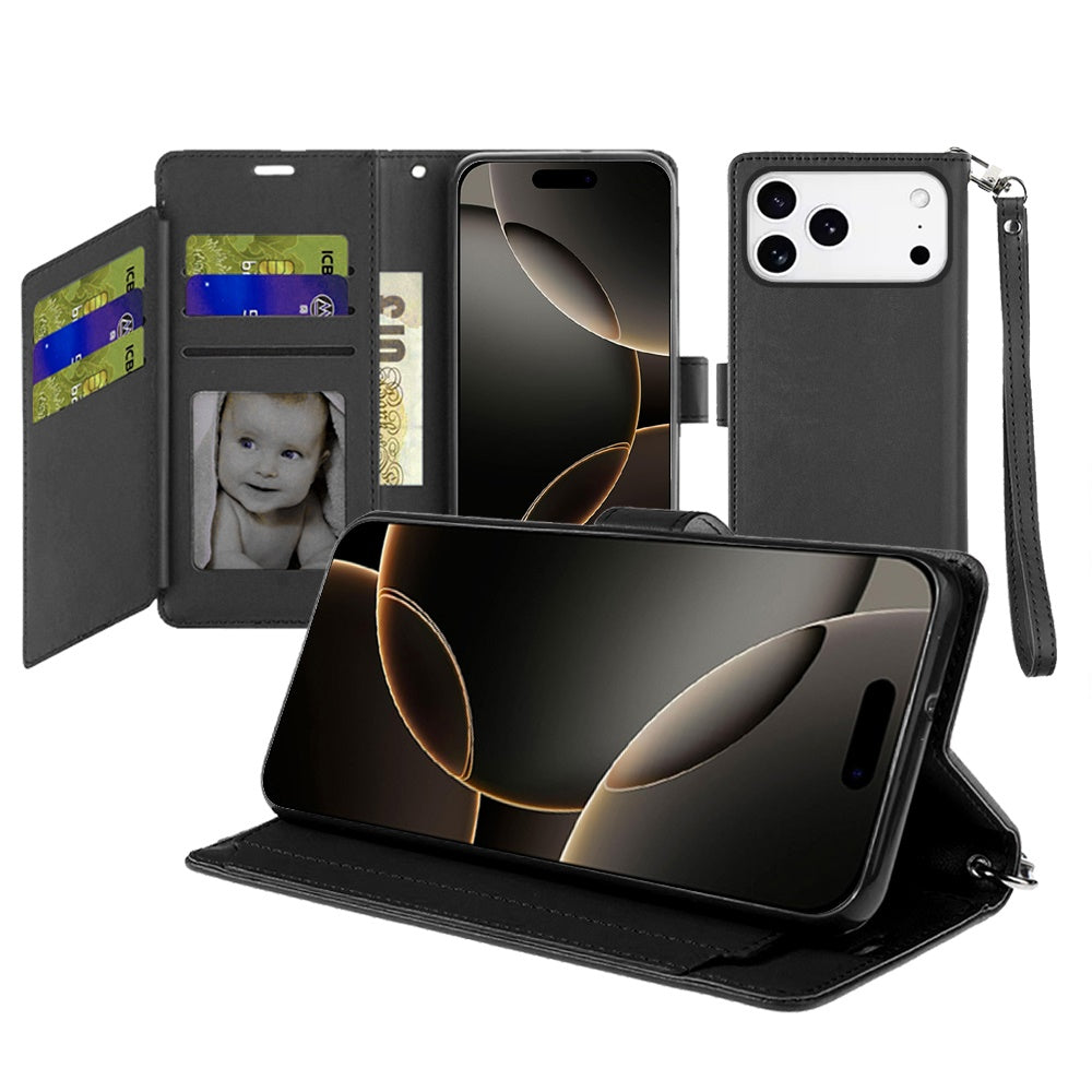 iPhone 17 Pro Wallet ID Card Holder Case Cover - Black