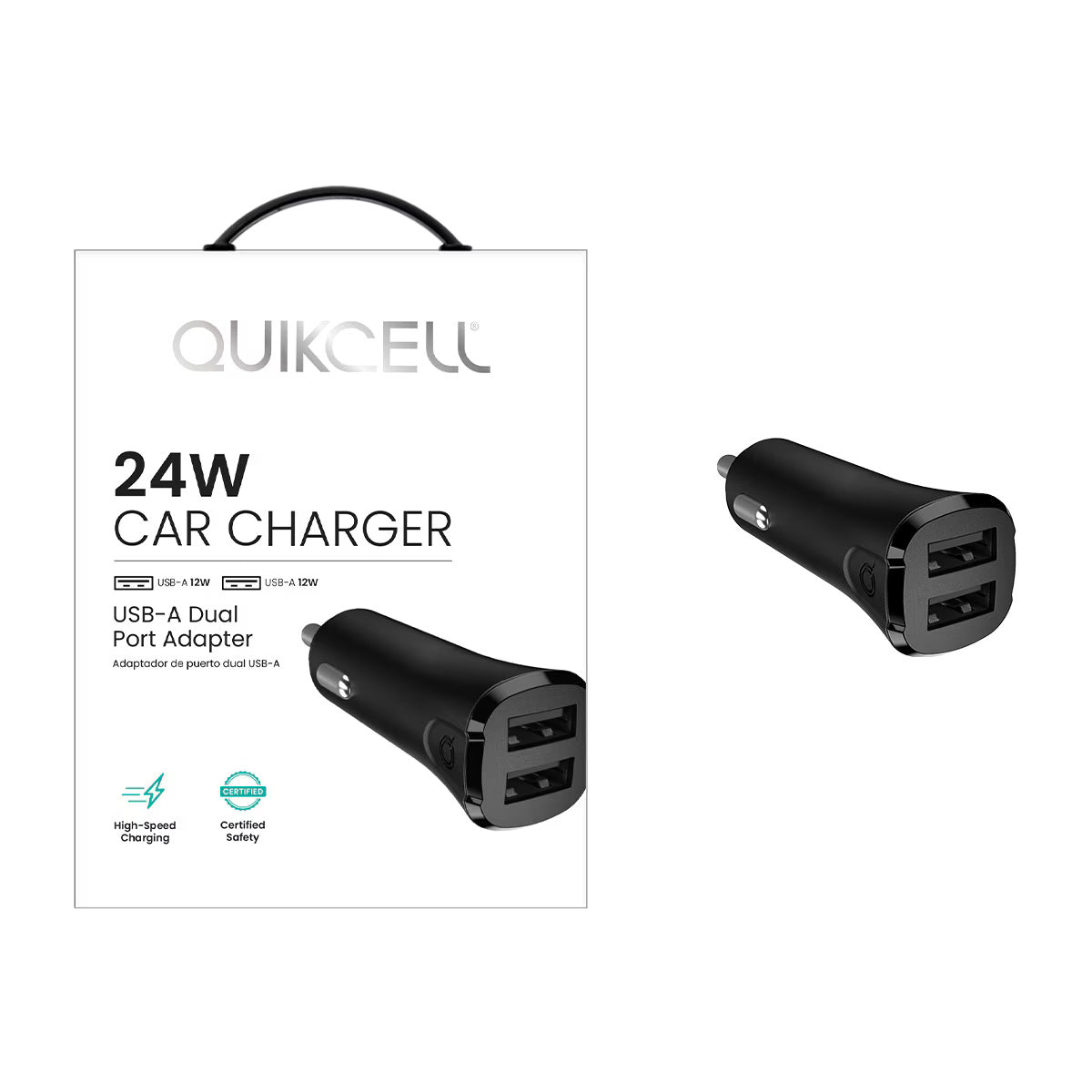 Quikcell   24W DUAL PORT CAR CHARGER Black