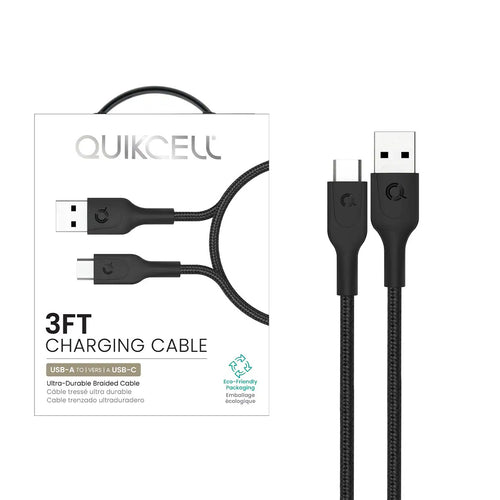 Quikcell   3ft FAST CHARGE CABLE USB-A to USB-C Black