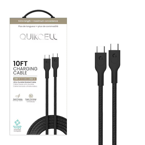 Quikcell   10ft FAST CHARGE CABLE USB-C to USB-C Black