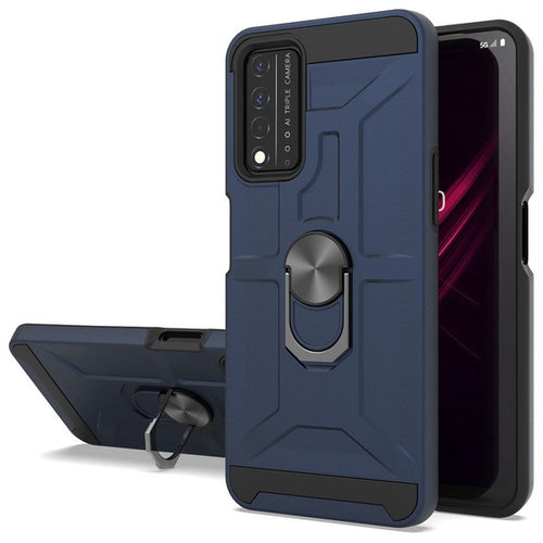 REVVL V PLUS 5G 2021 New Matte Design Brush Case with Ring Stands Dark Blue