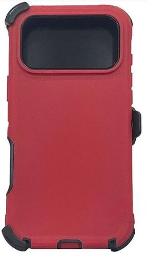 iPhone 17 Pro Max Rugged Armor with Belt Clip Holster - Red/Black