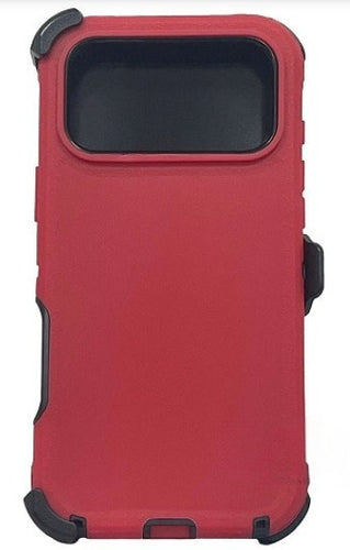 iPhone 17 Pro Rugged Armor with Belt Clip Holster - Red/Black