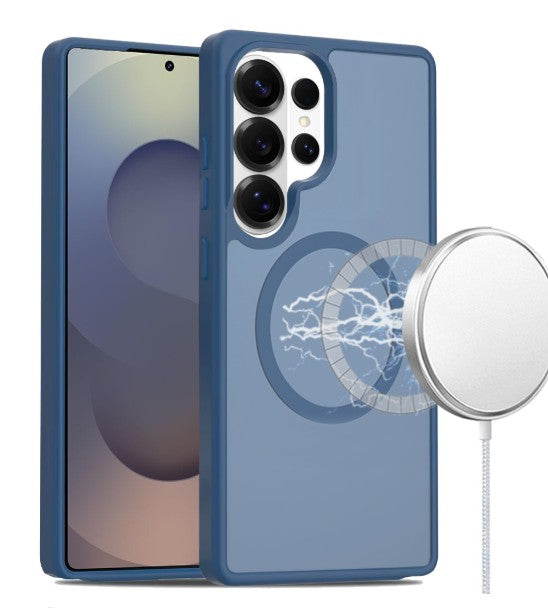 Samsung S26 Ultra [Magnetic Circle] Smooth Safe Matte Feel Hybrid Case - Navy Blue