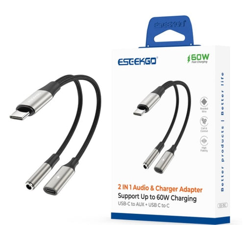 ES-15C 2 IN 1 60W TYPE-C TO TYPE-C+3.5MM AUDIO