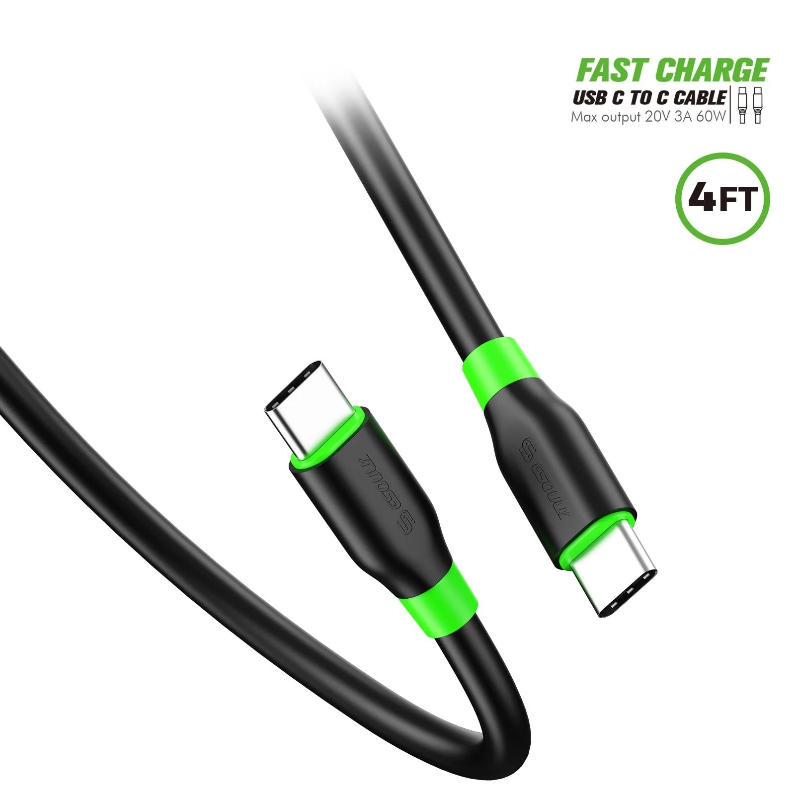 ESOULK EC33P-CC 4FT TYPE C TO TYPE C USB CABLE-BLK