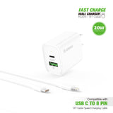 20W PD/QC Wall Charger & 5FT Cable for C to 8pin (12/48)