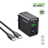 30W PD&QC Wall Charger +5Ft USB-C To USB-C Cable