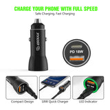 18W Car Charger PD & USB-A With 3ft C To C Cable