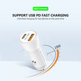 18W Car Charger PD & USB-A With 3ft C To 8Pin Cable