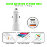 18W Car Charger PD & USB-A With 3ft C To 8Pin Cable