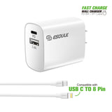18W Wall Charger PD & USB-A With 5ft C To 8Pin Cable